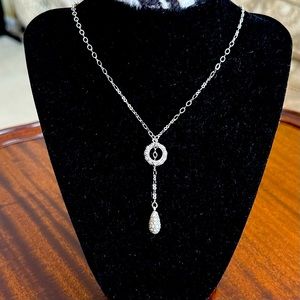 Lia Sophia Silvertone and Crystal Y Necklace 18-20”